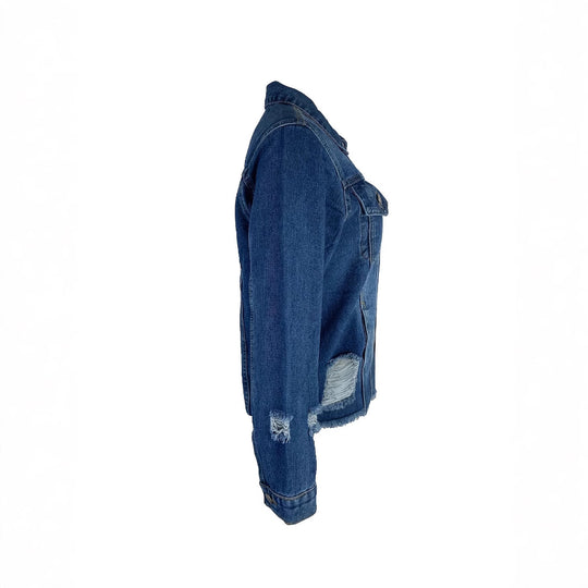 Damen Kurz geschnittene Denim-Jacke im Trucker‑Stil mit Fransenbesatz Shop Nory