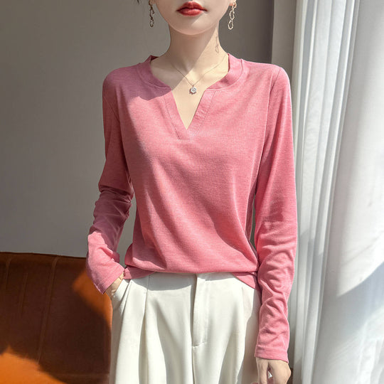 Damen Langärmliges Feinstrickshirt mit geschlitztem V-Kragen Shop Nory