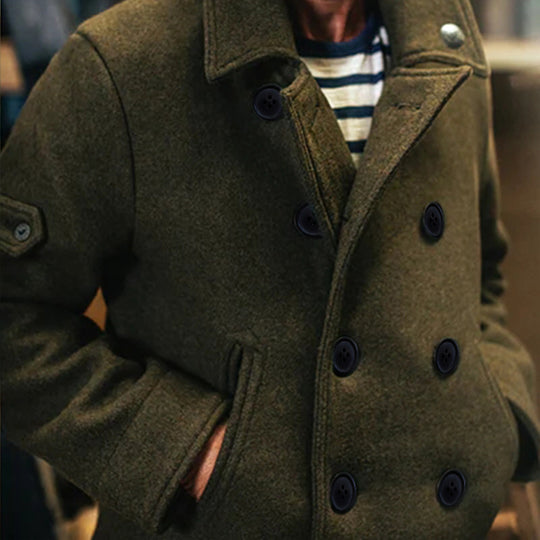 Herren Doppeltreihiger Wollmantel im Peacoat-Stil mit hohem Kragen Shop Nory