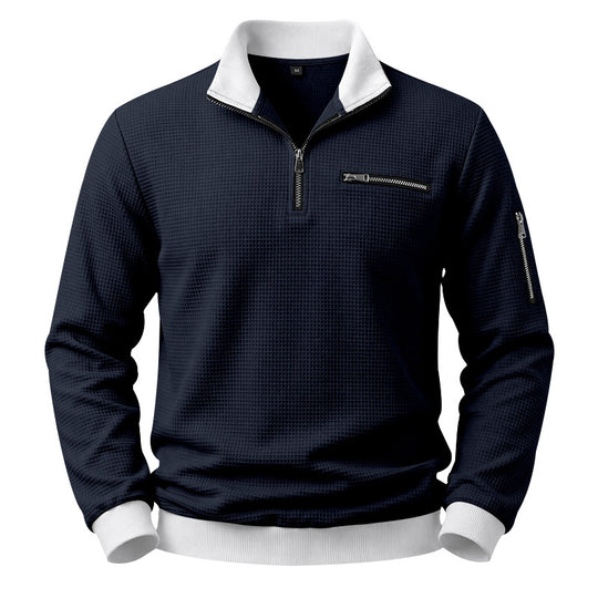 Herren Strukturierter Waffelpullover mit Halbreißverschluss und Reißverschlusstaschen Shop Nory
