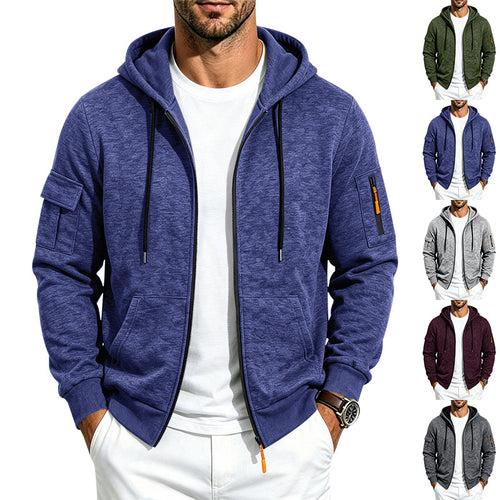 Herren Melierte Zip‑Hoodie‑Jacke mit Utility‑Ärmeltasche und Känguru‑Taschen Shop Nory