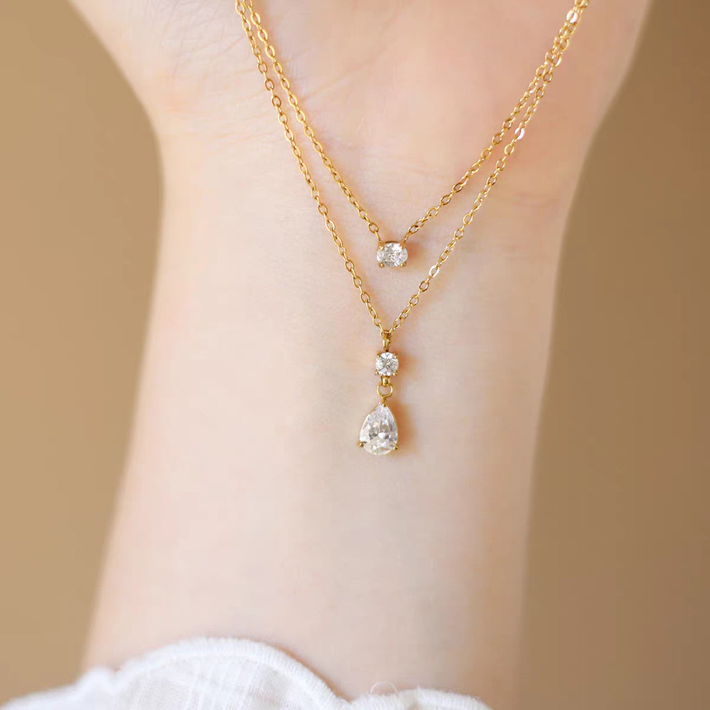 Damen Elegante Gestufte Tropfenanhänger Halskette Shop Nory