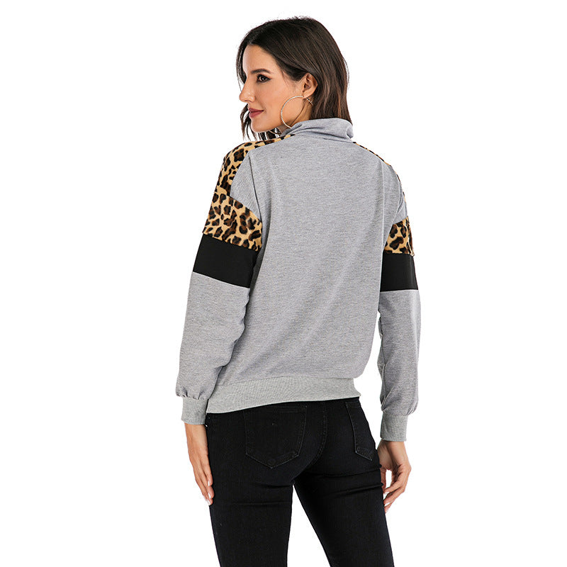 Damen Sweatshirt mit Stehkragen, halbem Reißverschluss & Leo-Detail Shop Nory