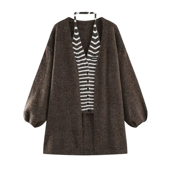 Damen Oversized Mohairoptik-Cardigan mit Ballonärmeln und gestreiftem Einsatz Shop Nory