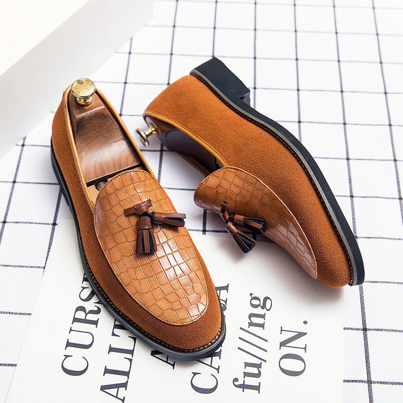 Herren eleganter Quasten-Loafer mit kroko-geprägtem Lederblatt und weichem Veloursaußenmaterial Shop Nory