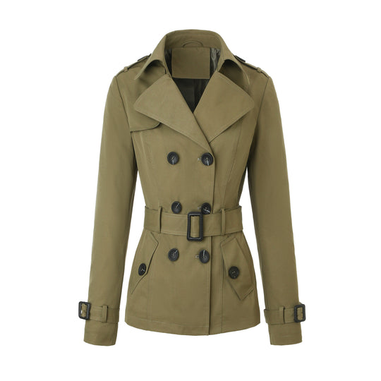 Damen Kurztaillierter Doppelreihiger Trenchcoat mit markanter Gürtelschnalle Shop Nory