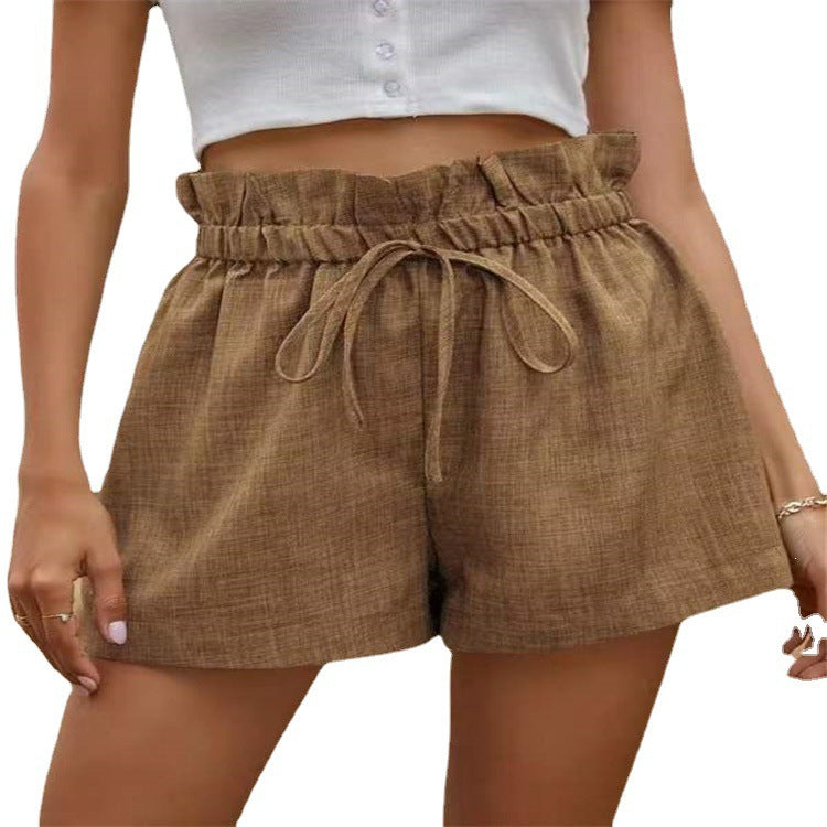 Damen luftige Leinen-Shorts mit elastischem Bund und Kordelzug