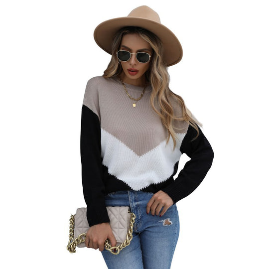Damen Feinstrick-Pullover mit Chevrondessin, Rundhalsausschnitt und lockerer Silhouette Shop Nory