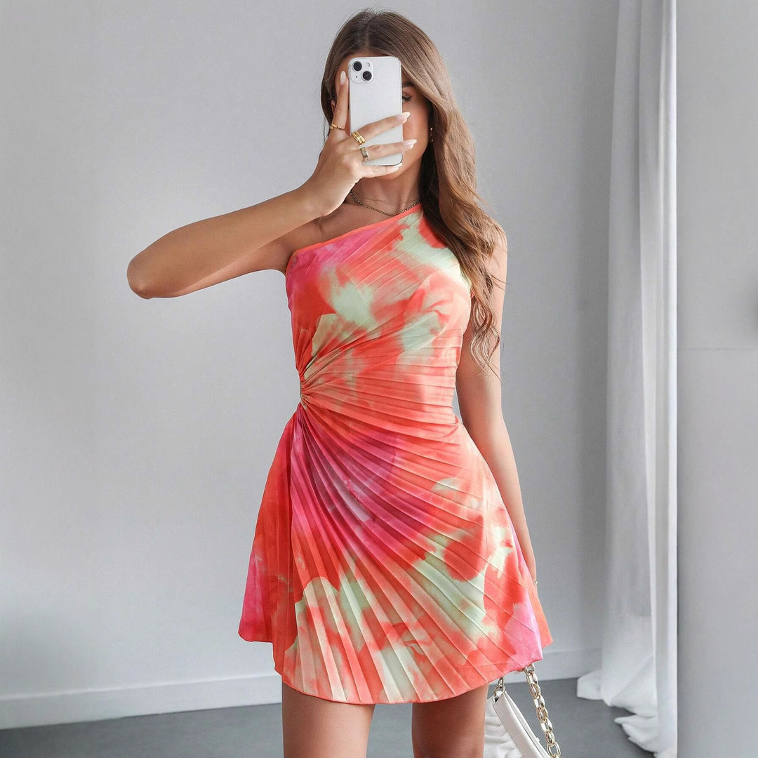 Damen One-Shoulder Plissee-Minikleid mit Cut-Out und Wickel-Detail Shop Nory