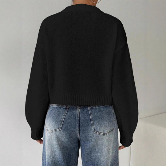 Damen Kurz-Cropped Pullover aus feinem Strick mit Ballonärmeln und geripptem Bund Shop Nory