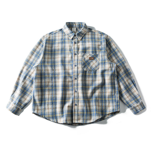 Unisex Lockeres Karomuster-Flanellhemd im Overshirt-Stil mit abgerundetem Saum Shop Nory