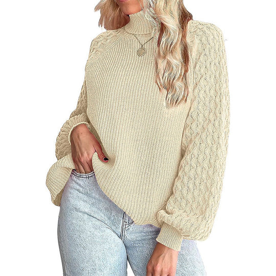 Damen Feinstrickpullover mit Rollkragen und voluminösen Zopfmuster-Ärmeln Shop Nory