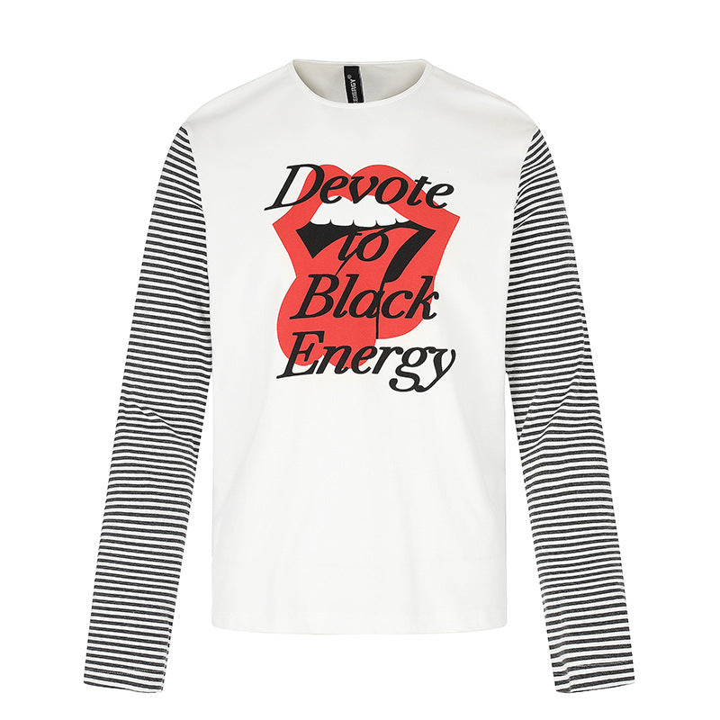Herren Langarmshirt mit kontrastreifen-Ärmeln und großflächigem Lippen-Statementprint Shop Nory