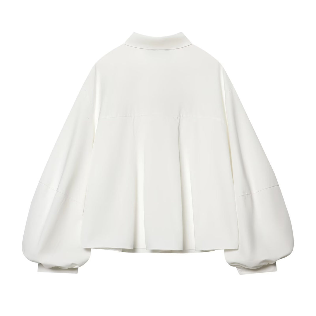 Damen weit geschnittene Oversize-Bluse mit Ballonärmeln und Hemdblusenkragen Shop Nory