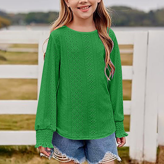 Damen Ajourgestricktes Oversize-Pullover-Shirt mit Ballonärmeln und Rüschenbündchen Shop Nory