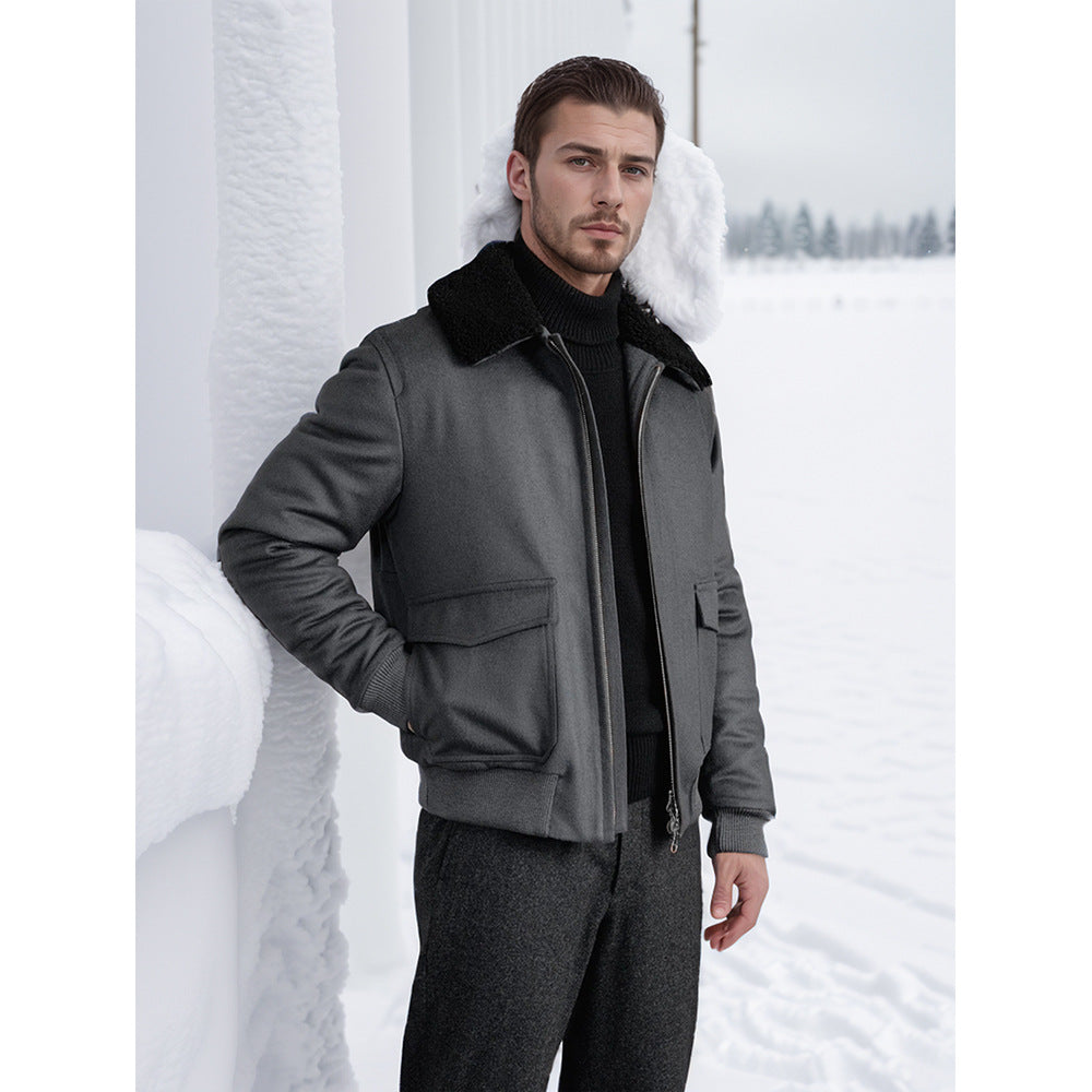 Herren Pilotjacke im Fliegerstil mit Teddykragen, Zwei‑Wege‑Reißverschluss und aufgesetzten Klappentaschen Shop Nory