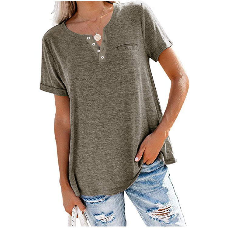 Damen hochwertiges T-Shirt mit Knopfdetail und lockerem Schnitt