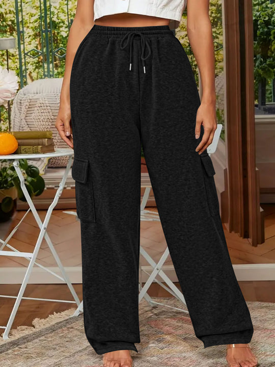 Damen Weiche Cargo-Loungehose mit elastischem Bund und weitem Bein Shop Nory