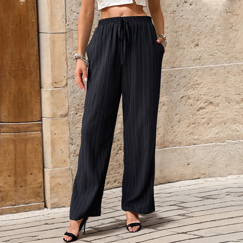 Damen Plissierte Leichte Weite-Hose mit Gummibund und Seitentaschen Shop Nory