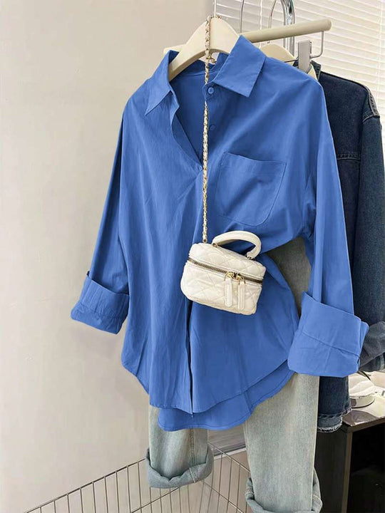 Damen nan oversized Hemdbluse mit Brusttasche, umgeschlagenen Ärmeln und relaxed Fit Shop Nory
