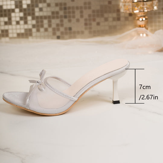 Damen Transparente Mesh‑Mules mit Schleifenriemen und schlankem Stiletto‑Absatz Shop Nory