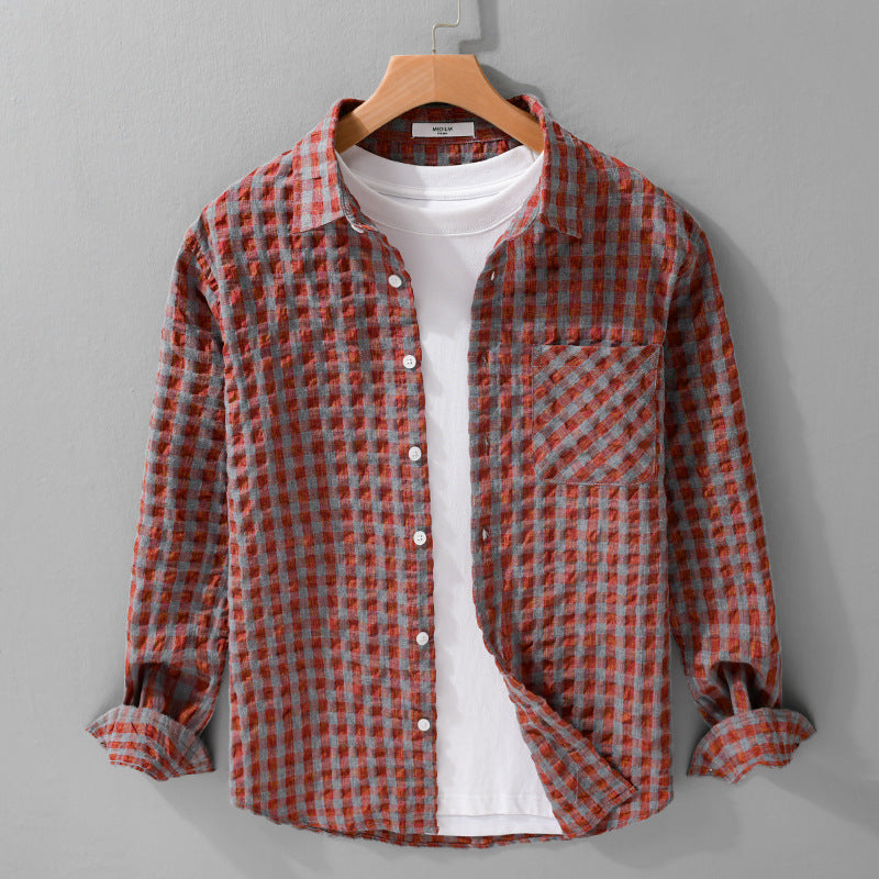 Herren Leichtes Crinkle-Karo-Overshirt aus Baumwollmix mit aufgesetzter Brusttasche Shop Nory