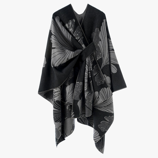 Damen Oversize-Jacquard-Cape aus Wollmix mit floralem Jacquard und Frontschlaufe Shop Nory