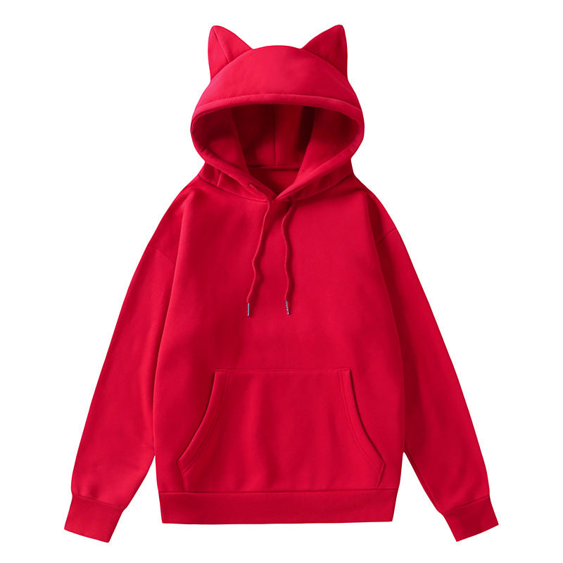 Damen Kapuzenpullover mit Katzenohren und weichem Innenfutter