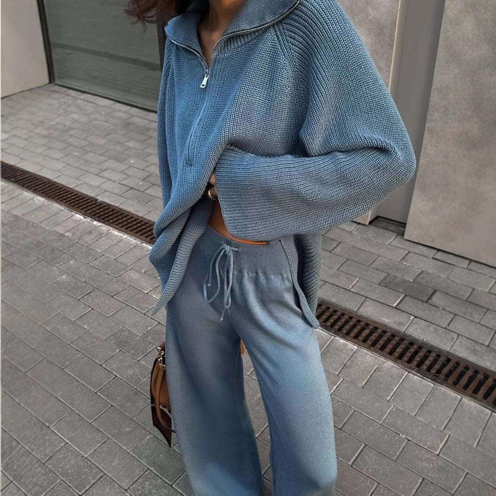Damen Strick‑Tunika mit halbem Reißverschluss und weitem Stehkragen Shop Nory