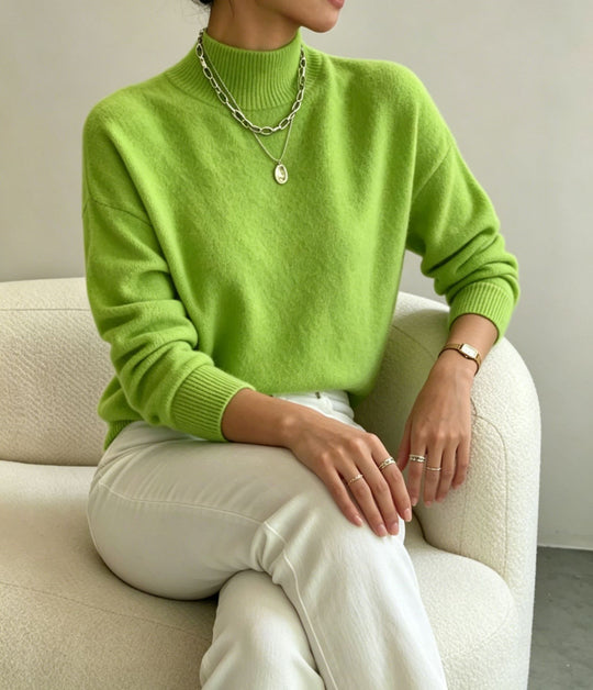 Damen kuscheliger Feinstrickpullover mit Stehkragen und überschnittener Schulter Shop Nory