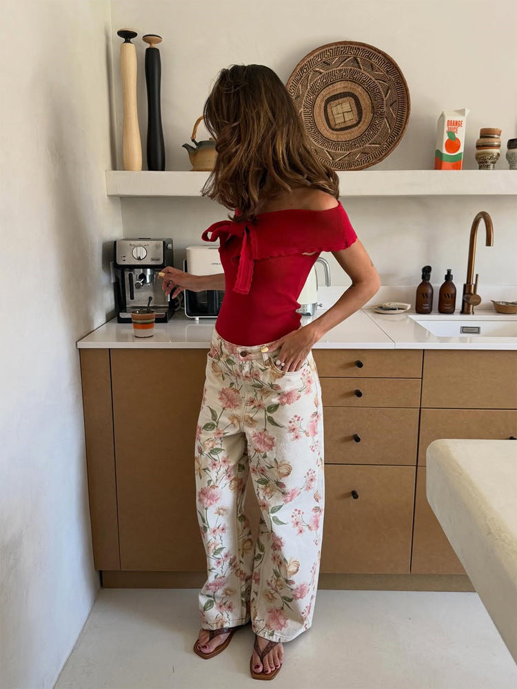 Damen Zweiteiliges Blumen-Print Co-Ord-Set mit Oversize-Blouson und High-Waist-Hose Shop Nory