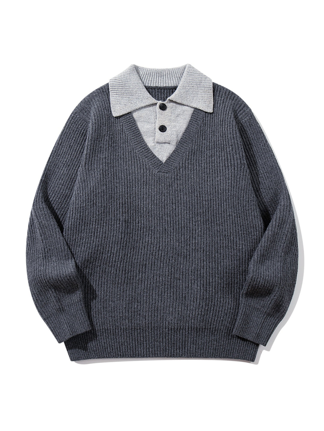 Herren Gerippter Strickpullover mit Polokragen‑Einsatz und tiefem V‑Ausschnitt Shop Nory