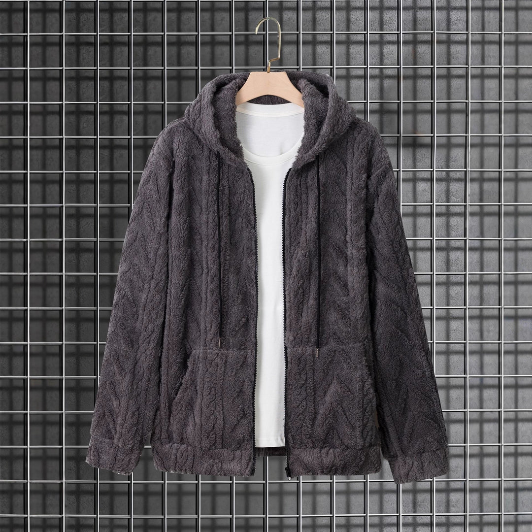 Herren kuschelige Kapuzenjacke aus Teddyfleece mit durchgehendem Reißverschluss und Kängurutaschen Shop Nory