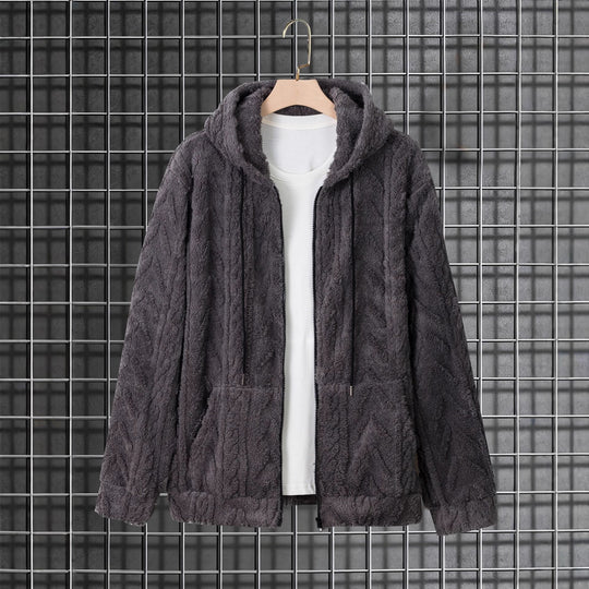 Herren kuschelige Kapuzenjacke aus Teddyfleece mit durchgehendem Reißverschluss und Kängurutaschen Shop Nory