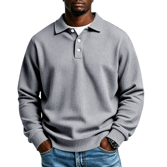 Herren Waffelstrick-Poloshirt mit Knopfleiste und Rippbündchen Shop Nory