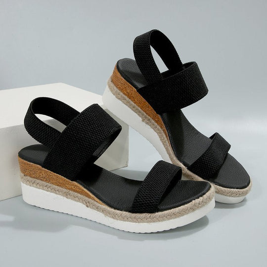 Damen Plateau-Sandalen mit dualem Riemen und entspannter Jute-Optik