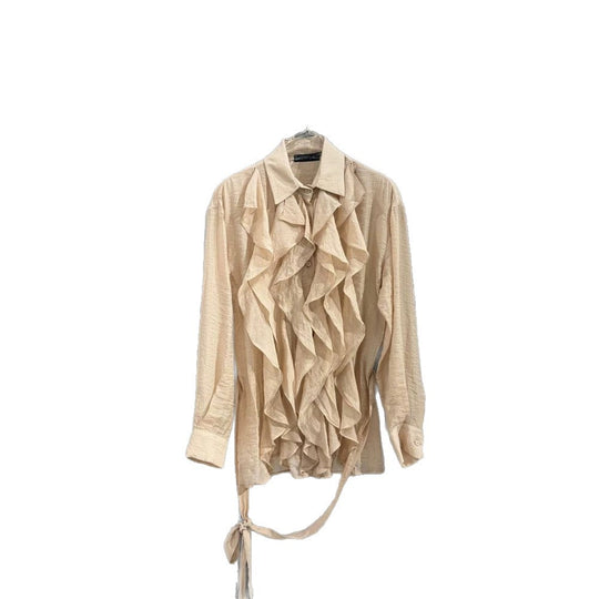 Damen Rüschige Chiffon‑Bluse mit Bindegürtel und Volants Shop Nory
