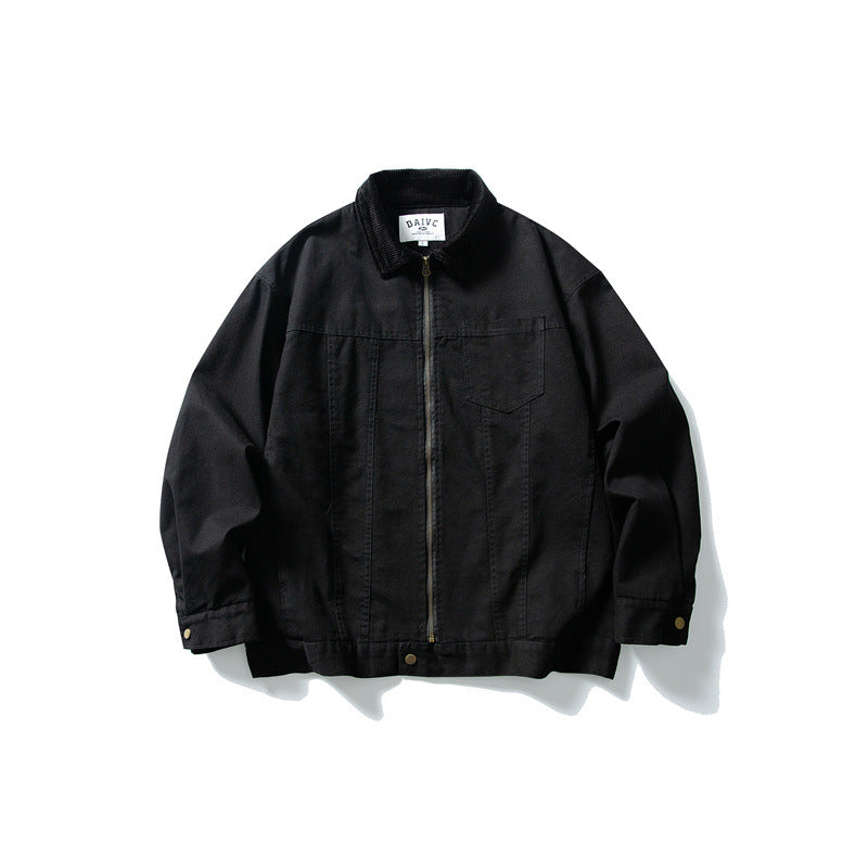 Herren Boxy-Canvas-Blousonjacke mit Cordkragen und durchgehendem Reißverschluss Shop Nory