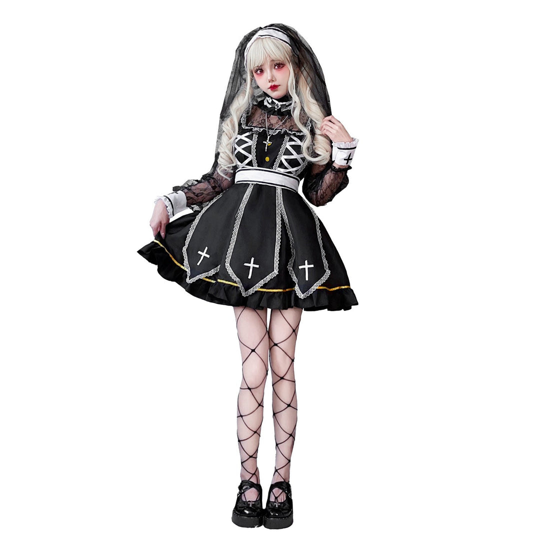 Damen Gothic Brautkostüm mit Spitzenärmeln und aufwendigen Rüschen Shop Nory