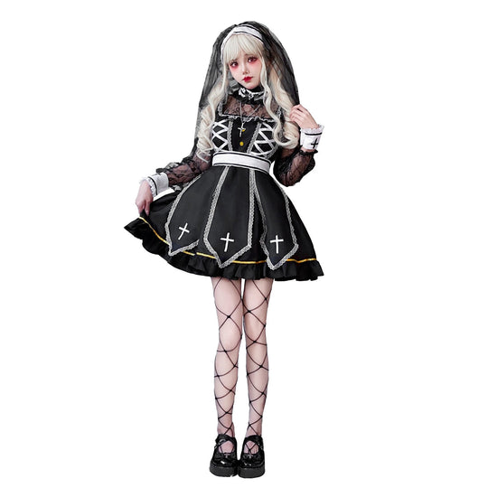 Damen Gothic Brautkostüm mit Spitzenärmeln und aufwendigen Rüschen Shop Nory