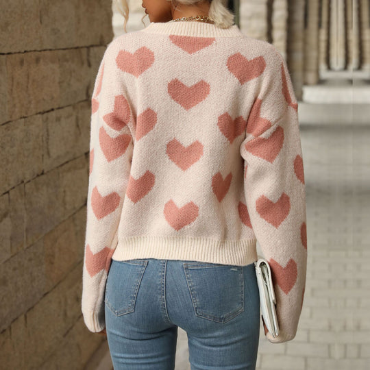Damen Pullover mit Herz-Allover‑Muster, Rundhalsausschnitt und Relaxed‑Fit Shop Nory