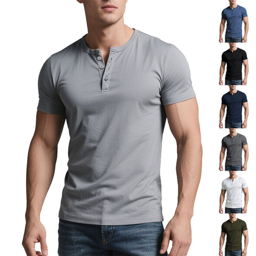 Herren nan kurzes Henley-Shirt mit dezenter Knopfleiste und figurbetontem Schnitt