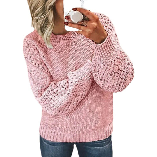 Damen Grobgestrickter Pullover mit Zopfmuster und Ballonärmeln Shop Nory