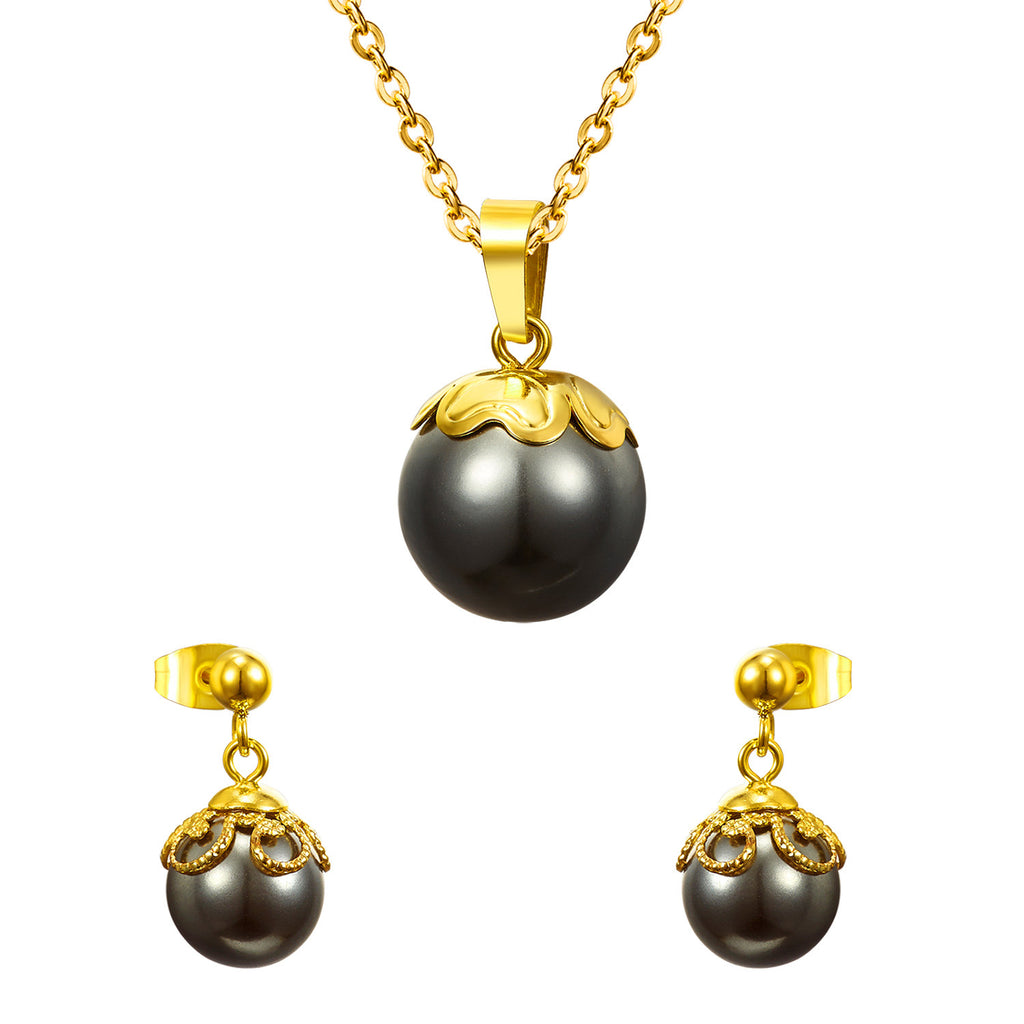 Damen Schmuckset mit goldplattiertem Anhänger und eleganten Perlenohrringen Shop Nory