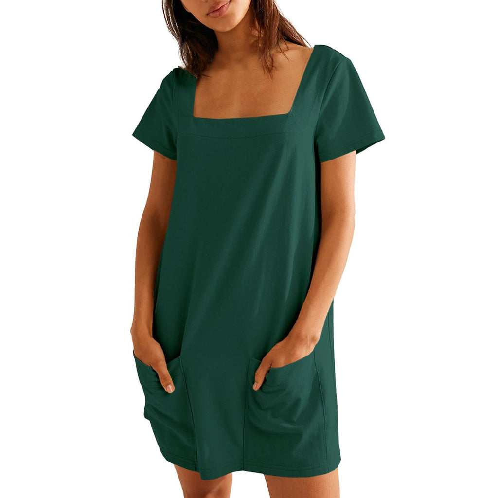 Damen Lockeres Sommerkleid mit Quadrat-Ausschnitt und praktischen Taschen
