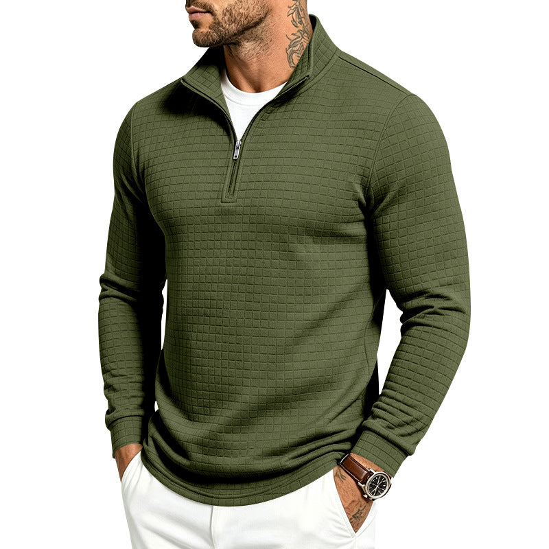 Herren Slim-Fit Pullover mit halbem Reißverschluss und geprägter Quadratstruktur Shop Nory