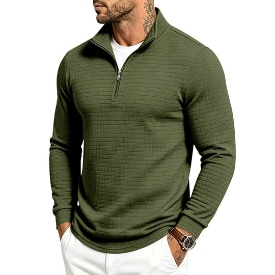 Herren Slim-Fit Pullover mit halbem Reißverschluss und geprägter Quadratstruktur Shop Nory