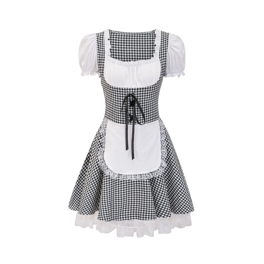Damen nan Trachtenkleid im Vichy-Stil mit Puffärmeln, Schnürkorsett und Spitzenschürze Shop Nory