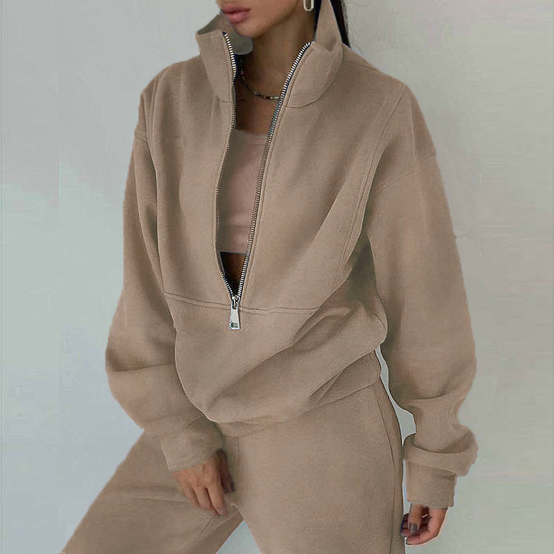 Damen nan Oversize Halbzip-Sweatshirt mit hohem Stehkragen und verdeckter Kängurutasche Shop Nory