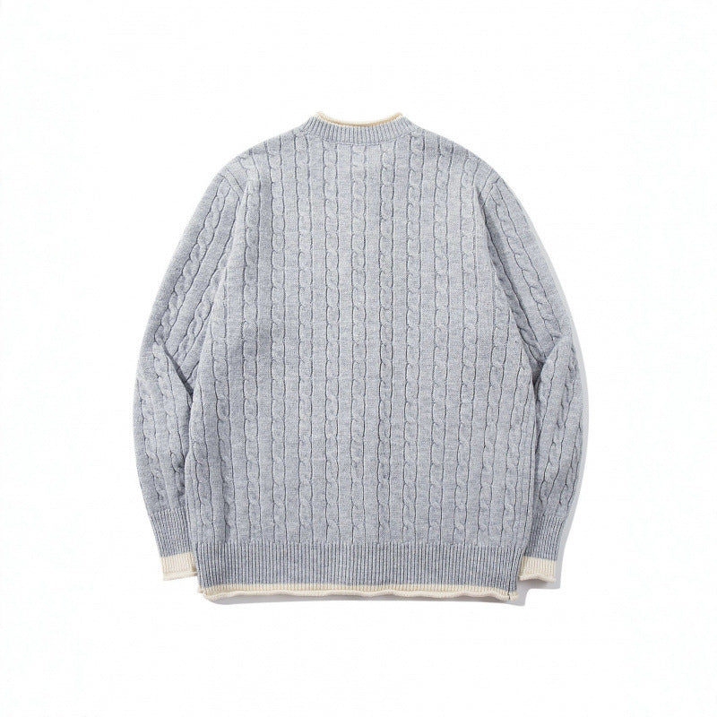 Unisex Feinstrick-Cardigan mit Zopfmuster, Rundhalsausschnitt und Kontrastblende Shop Nory